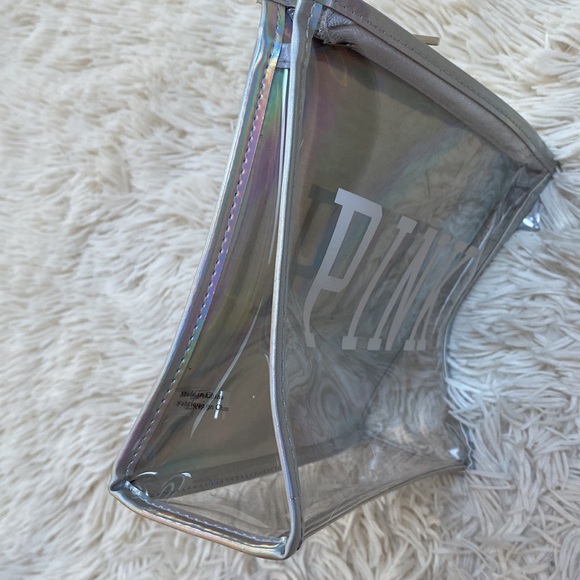 PINK Clear Zip Pouch 💗 Iridescent Silver & White - Picture 8 of 10